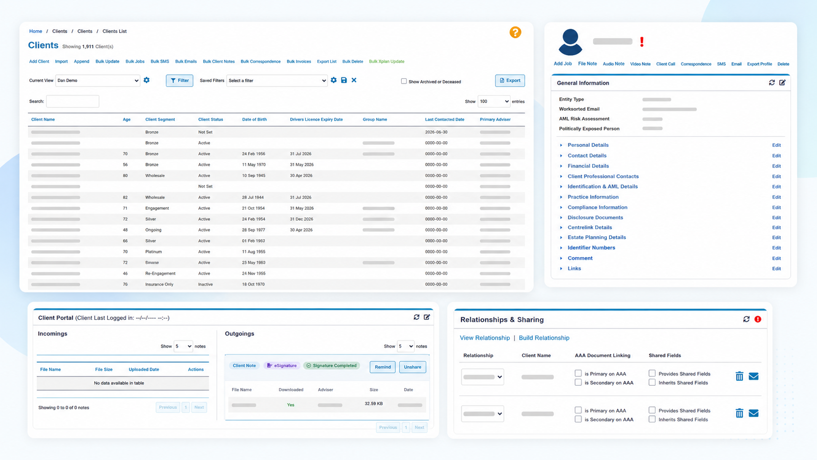 Worksorted client management screen